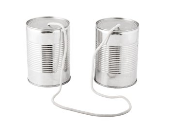 Tin cans connected by string, business communication concept clipart