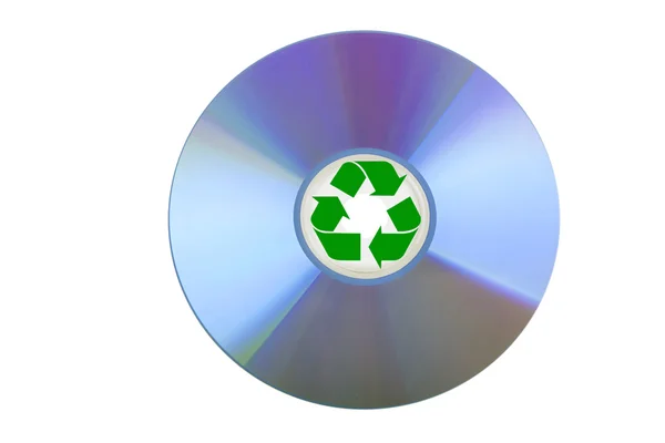 Leere CD oder DVD mit Recycling-Zeichen — Stockfoto