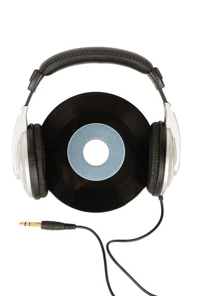 Dj headphones and vintage vinyl — Stock Photo, Image