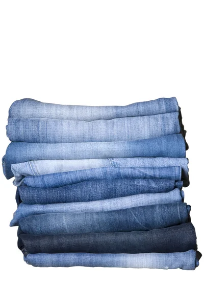 Pilha de jeans jeans jeans azul — Fotografia de Stock