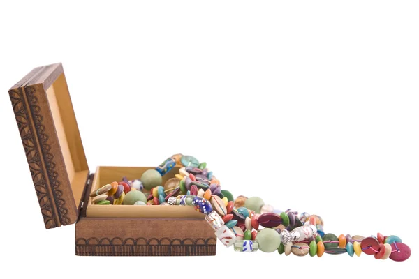 Wooden box and fashion beads — Stock Photo, Image