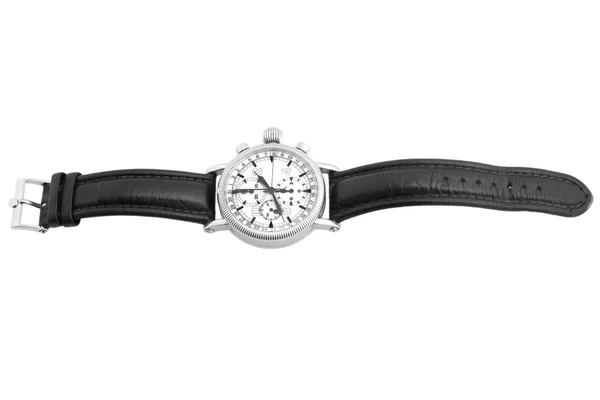Relógio de luxo com couro preto — Fotografia de Stock