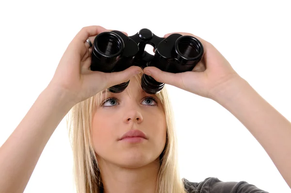 Mujer joven con prismáticos —  Fotos de Stock