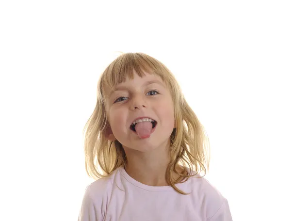 女孩洒出她的舌头 — 图库照片