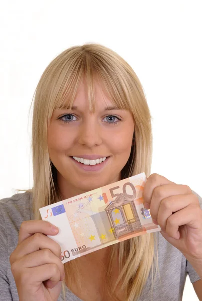 Woman with fifty Euro — Stock Photo, Image