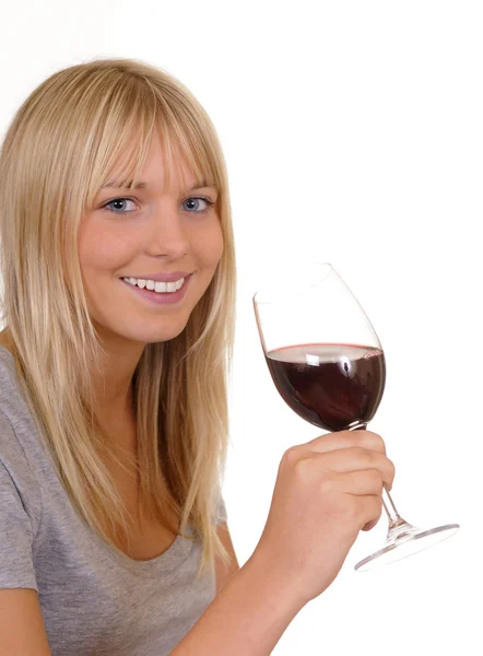 Kobieta picie czerwonego wina — Zdjęcie stockowe