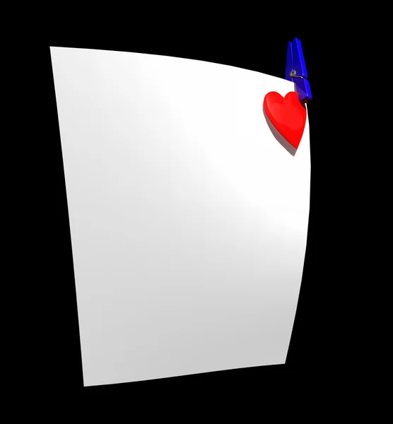 Heart with peg on bend page — Stock Photo, Image