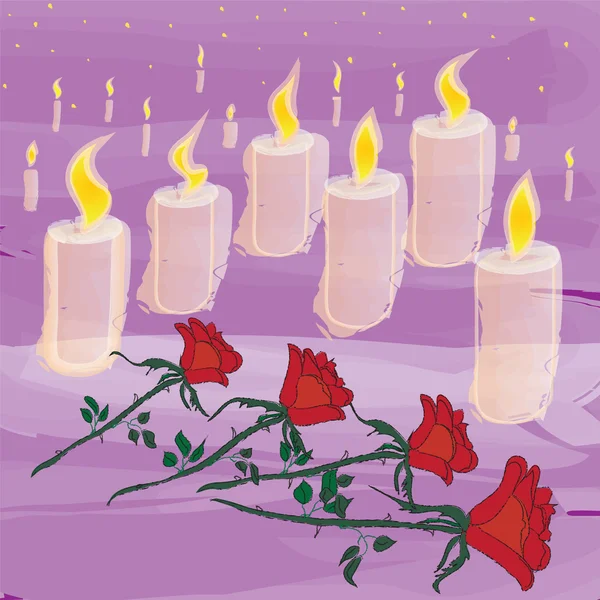 Kerzen und Blumen bei Trauerzeremonie — Stockvektor