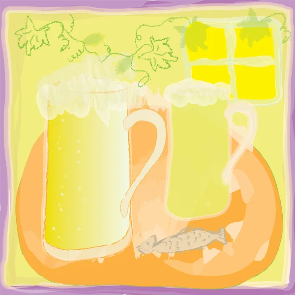Grunge bakgrund med glas öl — Stock vektor