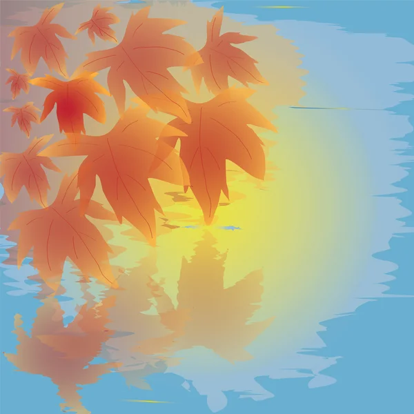 Fond automnal avec feuilles et réflexion dans l'eau — Image vectorielle