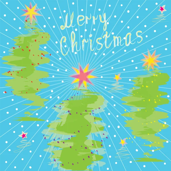 Картки з Різдвяна ялинка, зірочок, снігу і слів з Різдвом Христовим — стоковий вектор