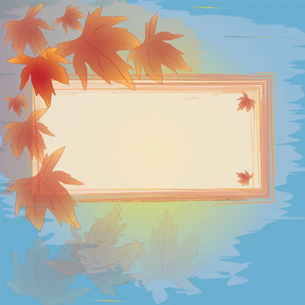 Carte d'invitation avec feuilles automnales et eau bleue — Image vectorielle