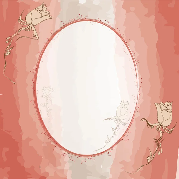 Carte ovale sur invitation avec rose sur fond aquarelle — Image vectorielle