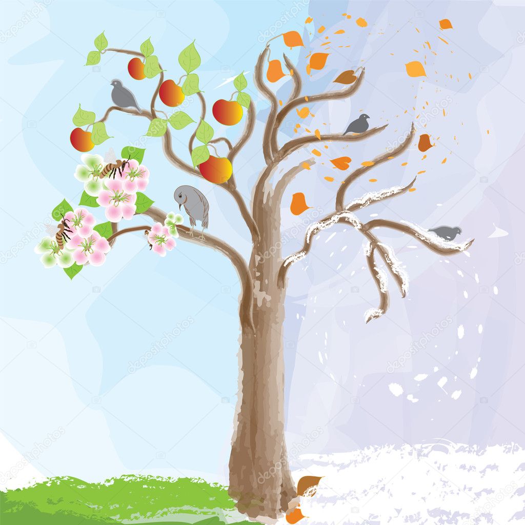 Abstract apple tree as symbol of seasonal changes