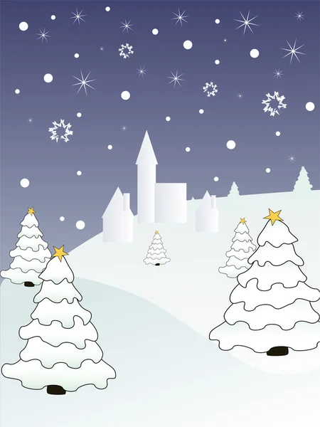 Téli táj - karácsonyi kártya — Stock Vector