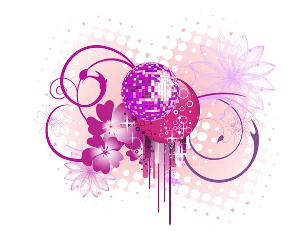 Mirror ball on floral background — Stock Vector