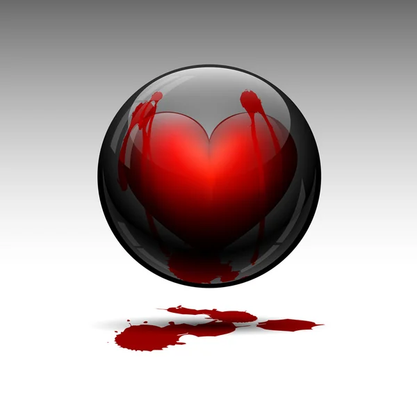 Herz in abstrakter schwarzer Kugel. Vektorillustration — Stockvektor