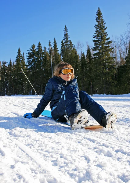 Dívka se snowboardem — Stock fotografie