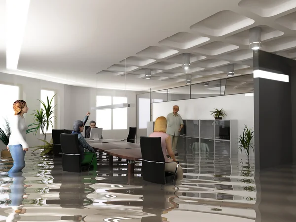 Overstromingen office — Stockfoto