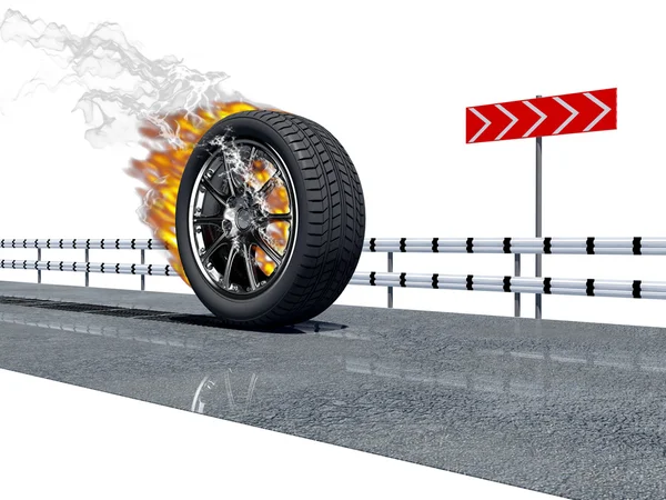 Fire wheel on the road — Stock Photo, Image