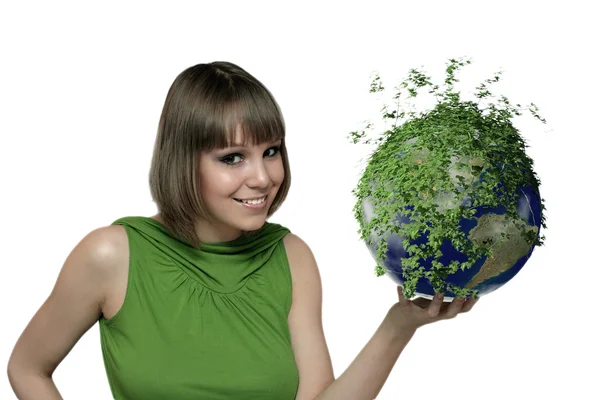 La chica con un planeta verde — Foto de Stock