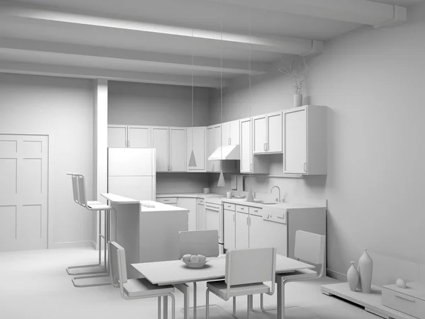 Interior de cozinha moderna em branco — Fotografia de Stock