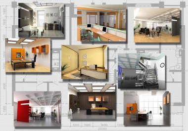 Modern ofis iç görüntü kümesi