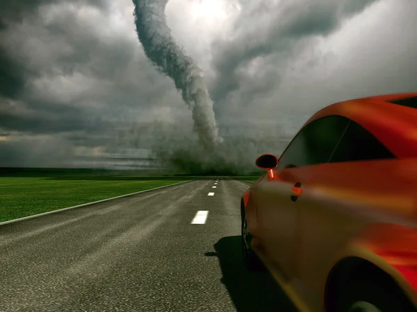 Автомобіль проти торнадо — стокове фото