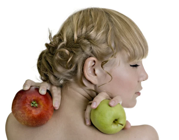 Dívka & jablko — Stock fotografie