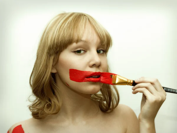 Red lips girl — Stock Photo, Image