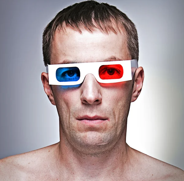 Uomo testa con occhiali 3D — Foto Stock