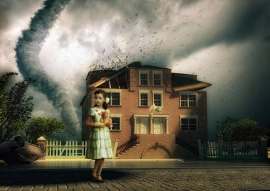 Tornado and little girl clipart