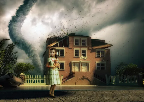 Tornado and little girl — Stock Photo, Image