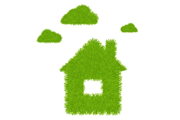 Casa verde e nuvens — Vetor de Stock