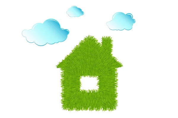 Eco huis en schone wolken — Stockvector