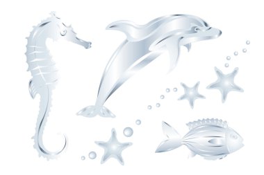 Silver Sea Animals, Isolated on White clipart