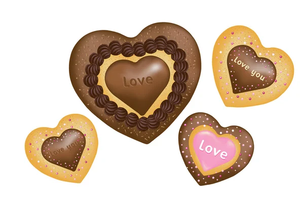 Čokoládové Cookies (tvar srdce) — Stockový vektor