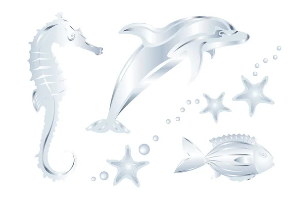 Animales marinos de plata, aislados en blanco — Vector de stock