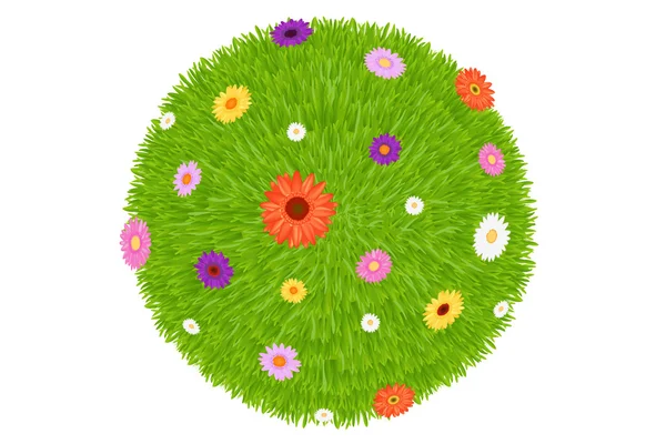 Balle d'herbe avec des fleurs colorées — Image vectorielle