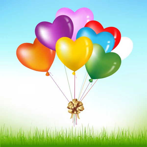 Bando de balões coloridos em forma de coração — Vetor de Stock