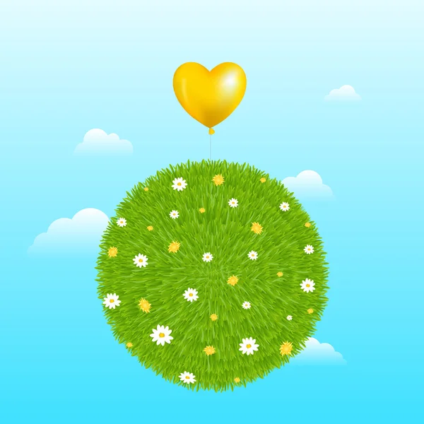 Bola de grama com balão amarelo —  Vetores de Stock