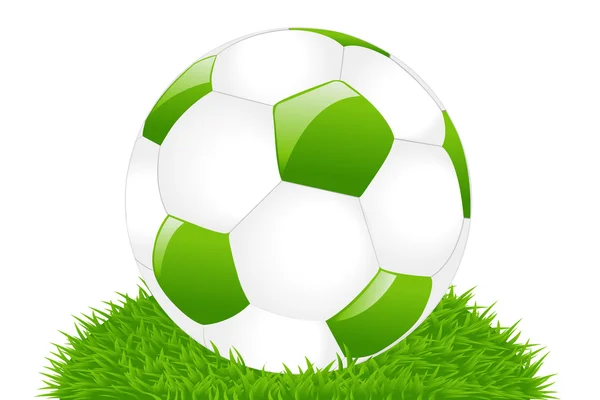 Pallone da calcio verde su erba — Vettoriale Stock