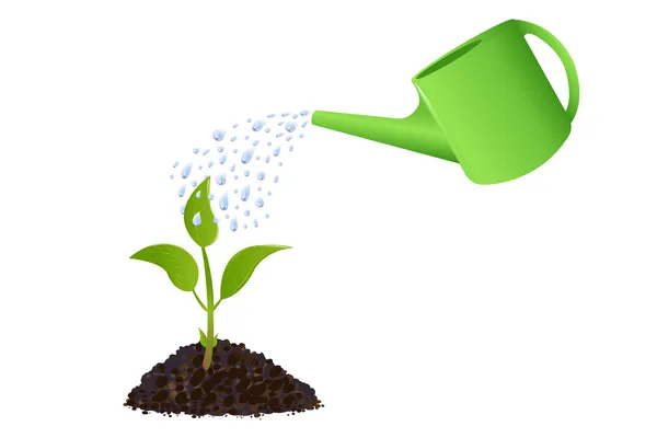 Green Young plant with watering can — Stock Vector