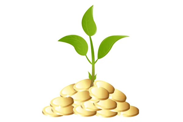Green Young plant with money — Stock Vector