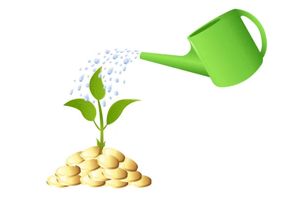 Planta verde joven con dinero — Vector de stock