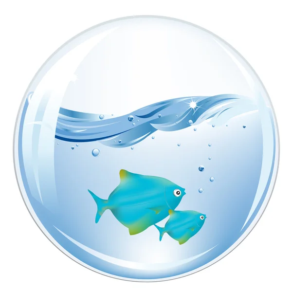 Ballen met blauwe vissen in water — Stockvector