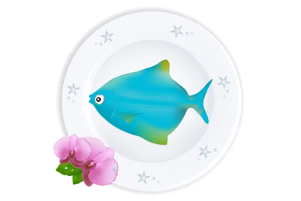 Peixe azul na placa — Vetor de Stock