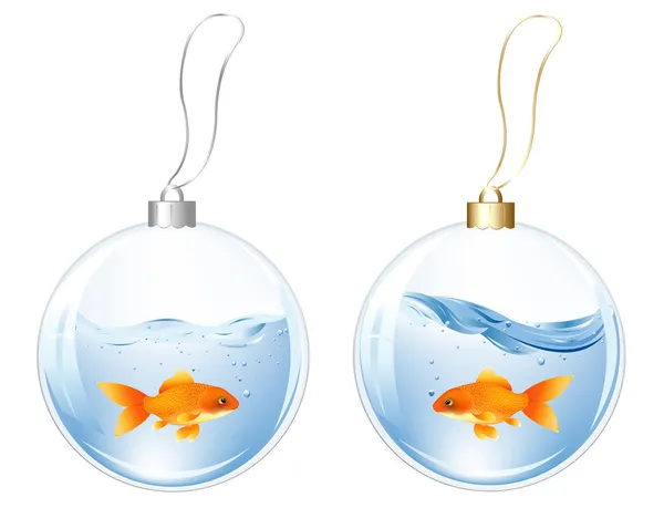 New Year Balls With Fishes In Water — Stock Vector