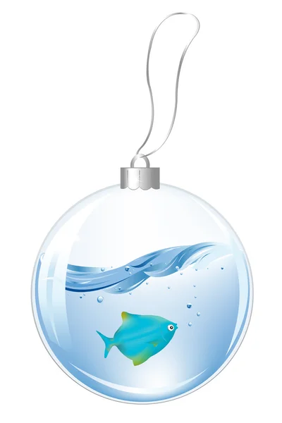 Nya året bollen med blå fisk i vatten — Stock vektor
