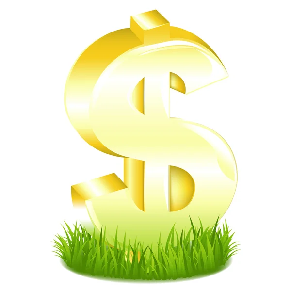 Golden Dollar Sign In Grass — Stock Vector